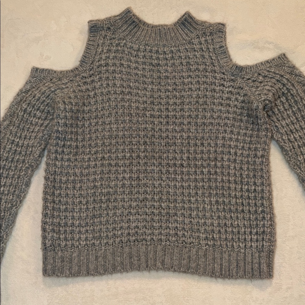 Express Medium Gray Cold Shoulder Cable Knit Swea… - image 3